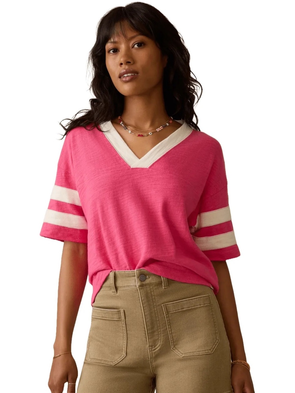 Faherty Sunwashed Slub Varsity V-Neck Organic Cotton Tee Size Large